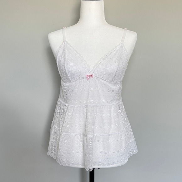 Victoria's Secret Size Medium Lace Cami Lingerie Pajama Top White Pink Bow Bride - Picture 2 of 9